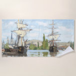 Claude Monet. Ships Riding on the Seine at Rouen ビーチタオル<br><div class="desc">Claude Monet. Ships Riding on the Seine at Rouen. Reproduction of famous works of art  images in the public domain.</div>