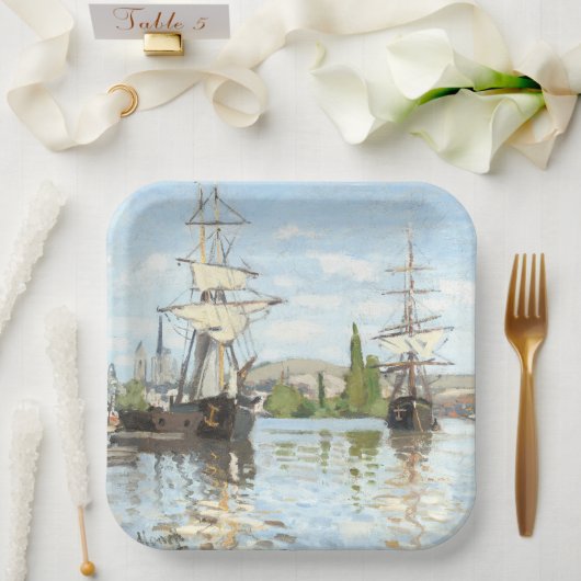 Claude Monet. Ships Riding on the Seine at Rouen ペーパープレート (ウェディング)