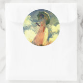 Claude Monet Stickersの傘を持つ女性 ラウンドシール (バッグ)
