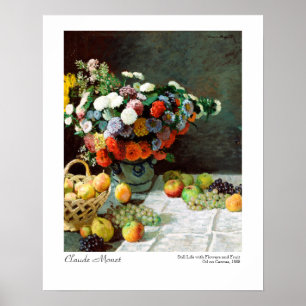 Claude Monet Still Life with Flowers and Fruit ポスター