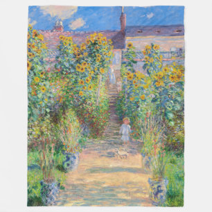Claude Monet - The Artist's Garden at Veteuil フリースブランケット