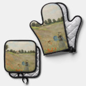 Claude Monet The Poppy Field near Argenteuil Art 鍋つかみ&鍋敷きセット (正面/裏面)