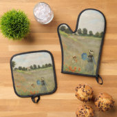 Claude Monet The Poppy Field near Argenteuil Art 鍋つかみ&鍋敷きセット (トップダウン)