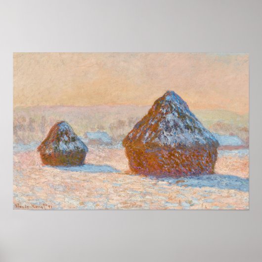 Claude Monet - Wheatstacks, Snow Effect, Morning ポスター (正面)