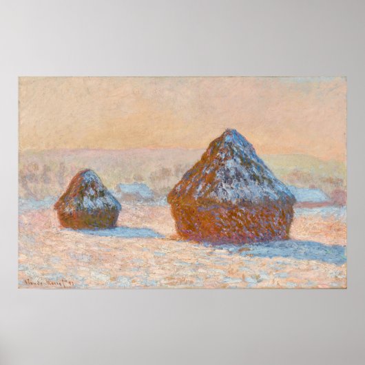 Claude Monet - Wheatstacks, Snow Effect, Morning ポスター (正面)