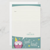 Claudetteパーティーのフクロウの|並べられたノート紙 便箋 (正面/裏面)