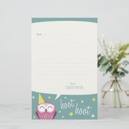 Claudetteパーティーのフクロウの|並べられたノート紙 便箋 (スタンド正面)
