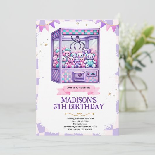 Claw machine arcade party invitation 招待状 (スタンド正面)