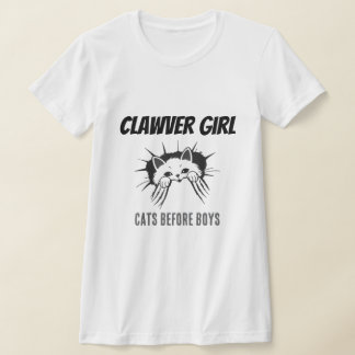 Clawer Girl Cats Before Boys Funny Cat Shirt Tシャツ