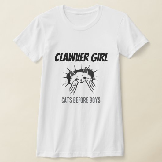 Clawer Girl Cats Before Boys Funny Cat Shirt Tシャツ (レイダウン)
