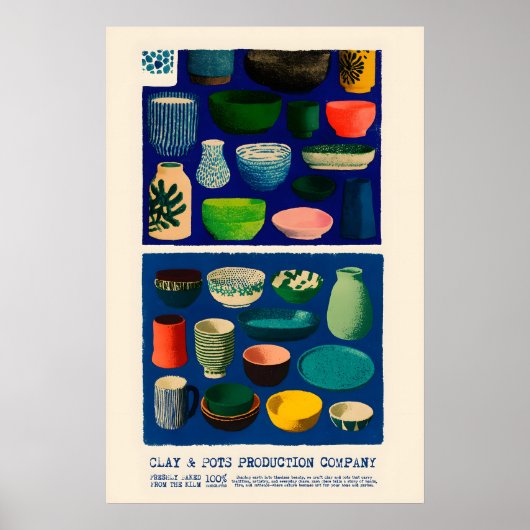 Clay & Pots Poster Midcentury Ceramic Art Print – ポスター (正面)