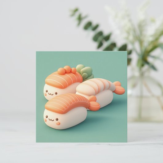Clay Salmon and Shrimp Sushi Trio Postcard (スタンド正面)