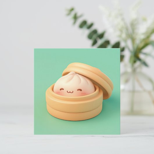 Clay Steamed Dumpling in Steamer Basket Postcard (スタンド正面)