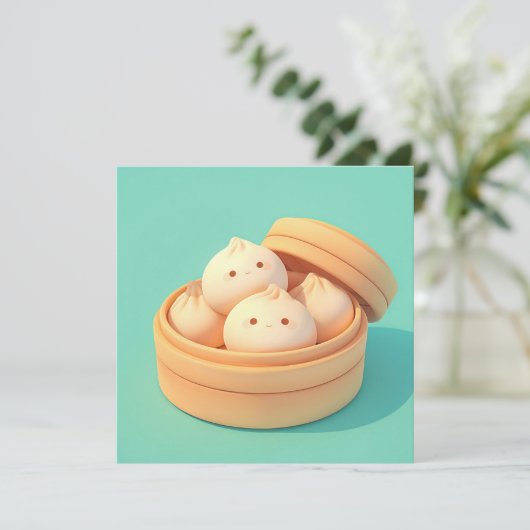 Clay Steamed Dumplings in Bamboo Steamer Postcard (スタンド正面)