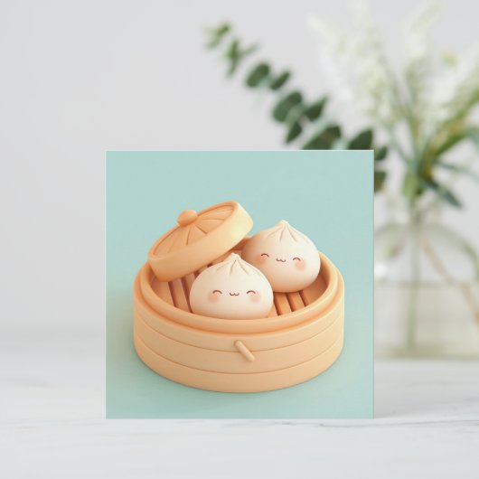 Clay Steamed Dumplings in Bamboo Steamer Postcard (スタンド正面)