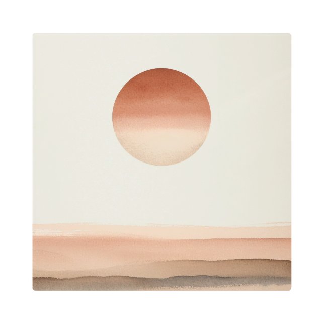 Clay Sun Abstract Art in Japandi Style メタルプリント (正面)
