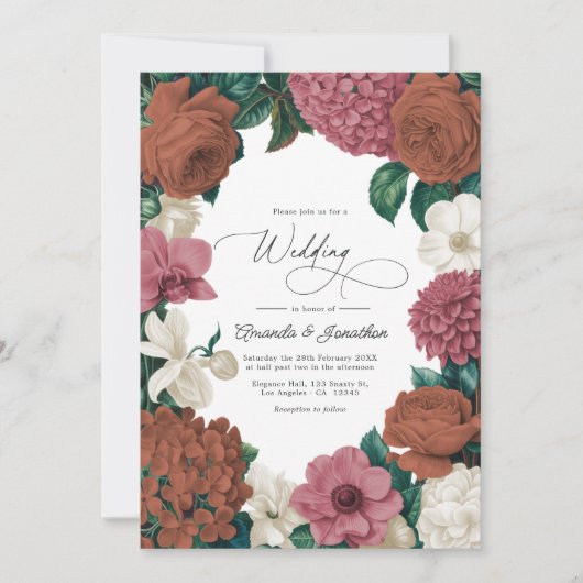 Clay Terracotta, Desert Rose & Pale Oat Wedding 招待状 (正面)