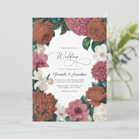 Clay Terracotta, Desert Rose & Pale Oat Wedding 招待状 (スタンド正面)