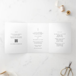 Clean Black and White Monogram Modern Wedding 三つ折り招待状