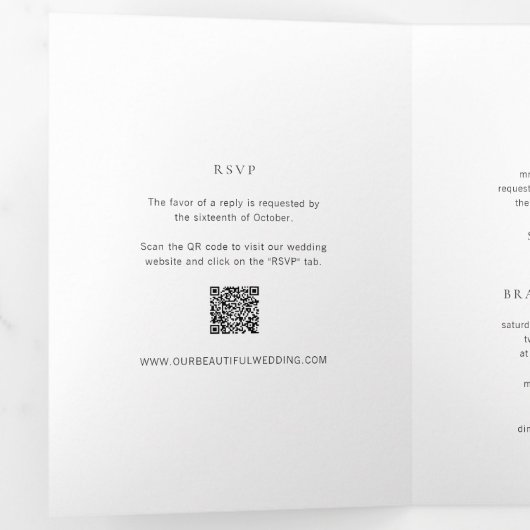 Clean Black and White Monogram Modern Wedding 三つ折り招待状 (内部最初)