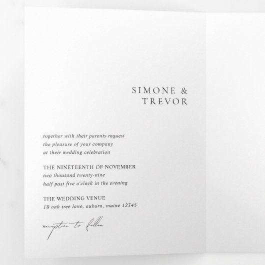 Clean Black and White QR Code Modern Wedding 三つ折り招待状 (内部最初)