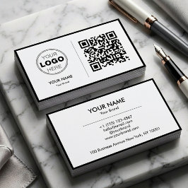 Clean Black White Minimalist QR Code Logo 名刺