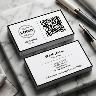 Clean Black White Minimalist QR Code Logo 名刺