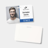 Clean Blue Employee ID Add Your Logo バッジ (表裏)