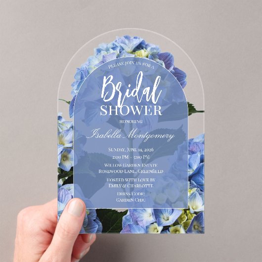 Clean Blue Hydrangea Floral Bridal Shower アクリル招待状 (インサイチュ (ポータブル))