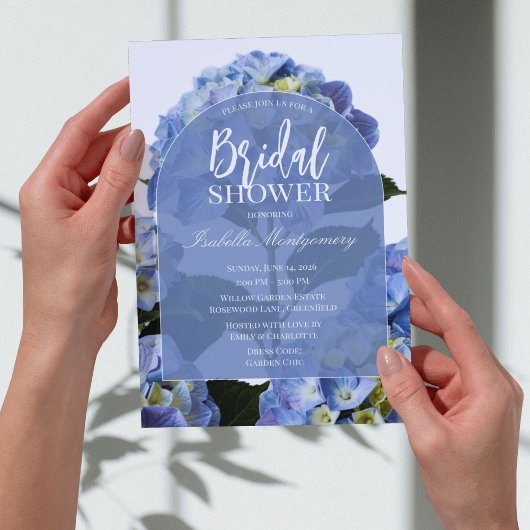 Clean Blue Hydrangea Floral Bridal Shower 招待状