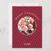 Clean Burgundy Gold Snowflakes Christmas シーズンカード (正面)