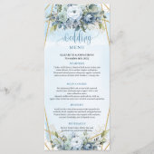 Clean Dusty Blue Gold Frame Floral Wedding Menu メニュー (正面)