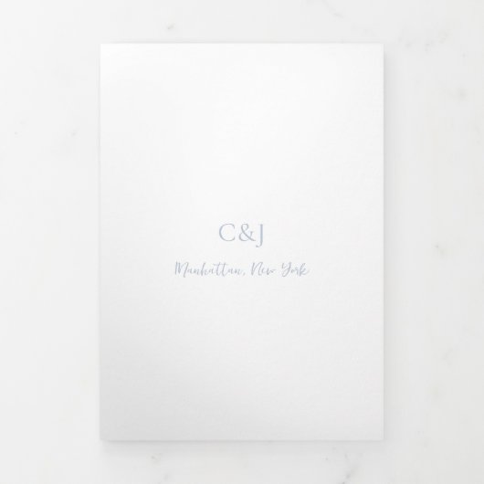 Clean Dusty Blue QR Code Elegant Wedding 三つ折り招待状 (カバー)