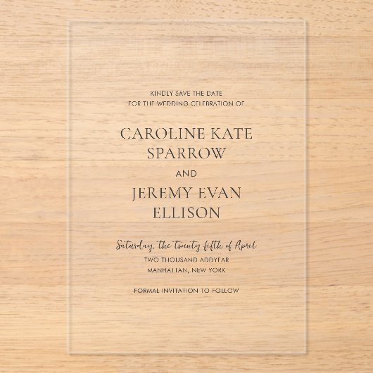 Clean Elegant Wedding Save the Date アクリル招待状 (正面)