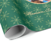 Clean Forest Green Gold Snowflakes Christmas  ラッピングペーパー (ロールコーナー)