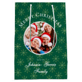 Clean Forest Green Snowflakes Christmas ミディアムペーパーバッグ (裏面)