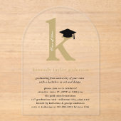Clean Gold Typography Initial 'K' Senior Graduate アクリル招待状 (正面)