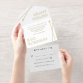 Clean Gray White Gold Arrow Minimalist Wedding オールインワン招待状 (切り取り部)