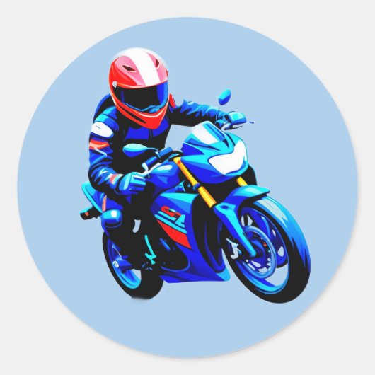 🏍️ Clean Line Motorcycle Rider Minimal Speed Icon ラウンドシール (正面)