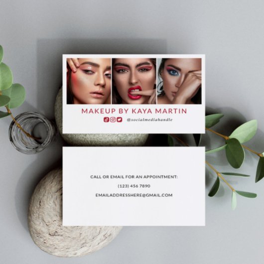 Clean Makeup Artist Photo Collage Red Social Media 名刺