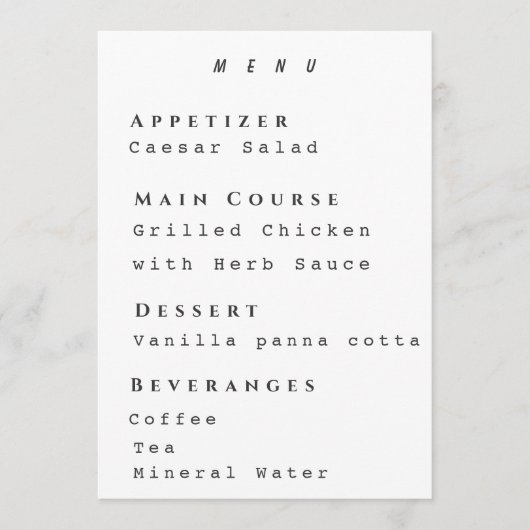 Clean Menu Template Modern Simple Reseption メニュー (正面)