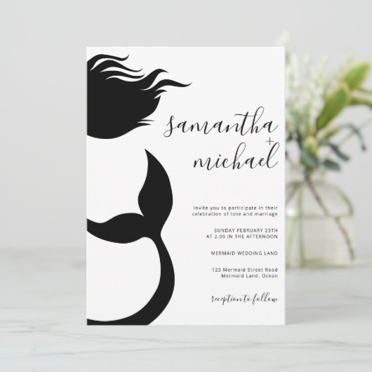Clean Mermaid Silhouette Wedding 招待状 (スタンド正面)