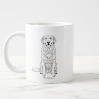 Clean Minimalist Golden Retriever Line Art  ジャンボコーヒーマグカップ
