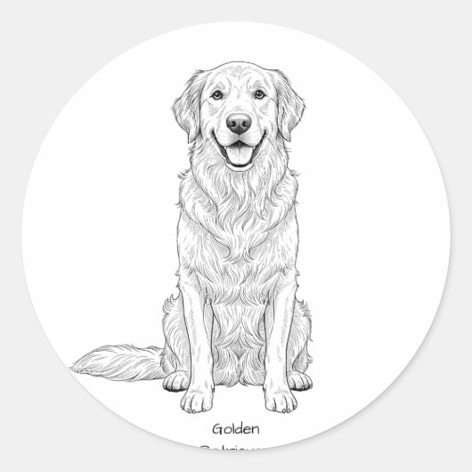 Clean Minimalist Golden Retriever Line Art  ラウンドシール (正面)