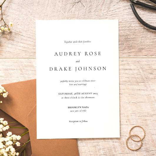 Clean Modern Black and White Wedding 招待状