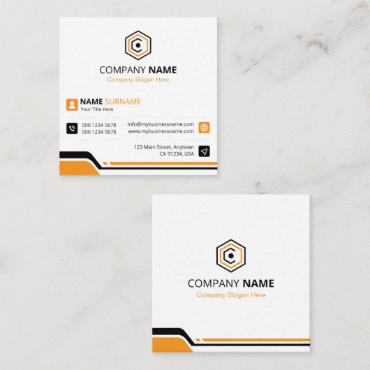Clean & Modern Orange & White Corporate スクエア名刺 (正面/裏面)