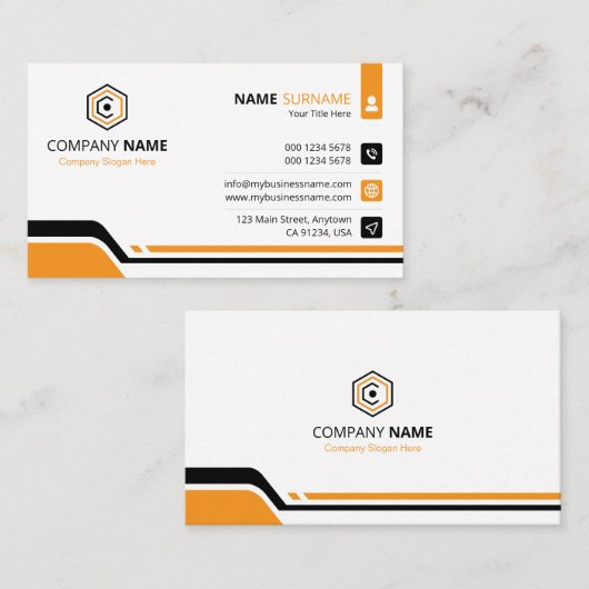 Clean & Modern Orange & White Corporate 名刺 (正面/裏面)