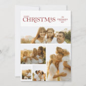 Clean Modern Red Five Photo Collage Christmas シーズンカード (正面)