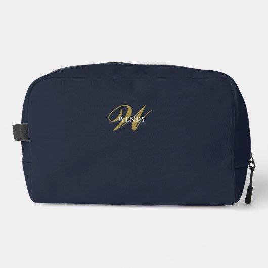 Clean Navy Blue Gold Monogram Accessories ドップキット (正面)