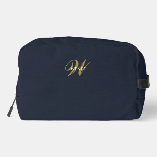 Clean Navy Blue Gold Monogram Accessories ドップキット (裏面)